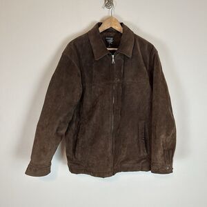Kara George Vintage Brown Suede Bomber Flight Jacket Full Zipp Soft Leather L